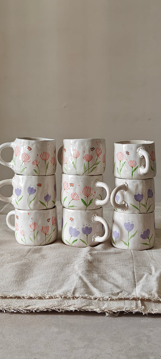 Hand pinched mug - lavender flower (sold individually)