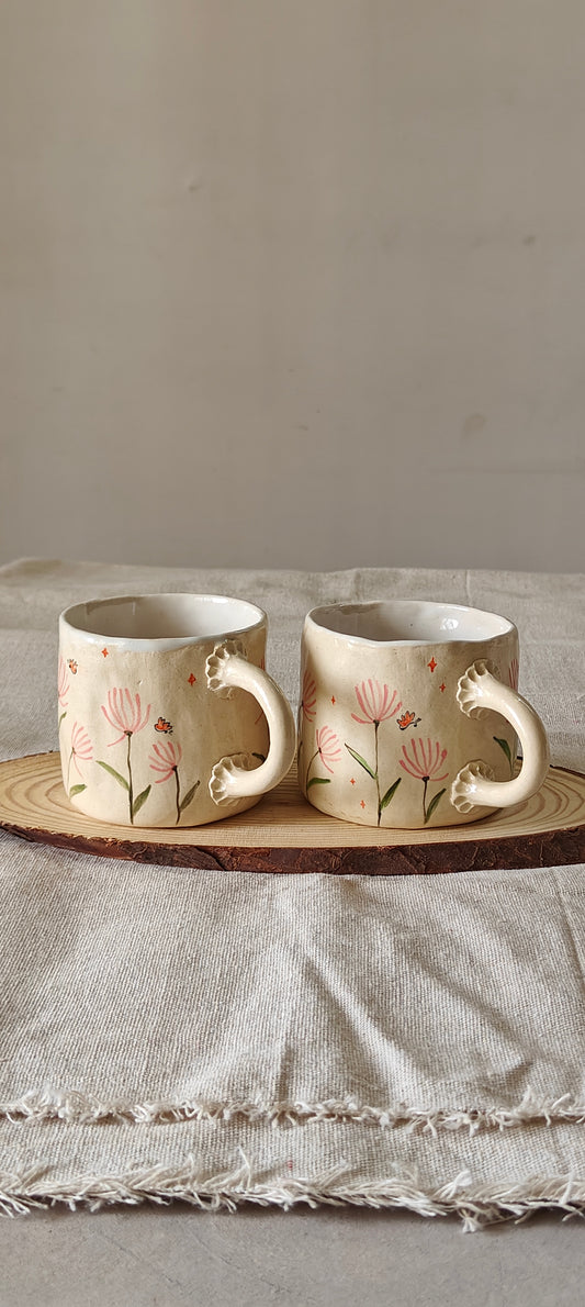 Hand pinched mugs (hand painted) - set of 2